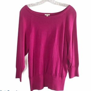 Talbots Medium bright rose Pink 3/4 Sleeve Sweater with stretch cuffs and hem